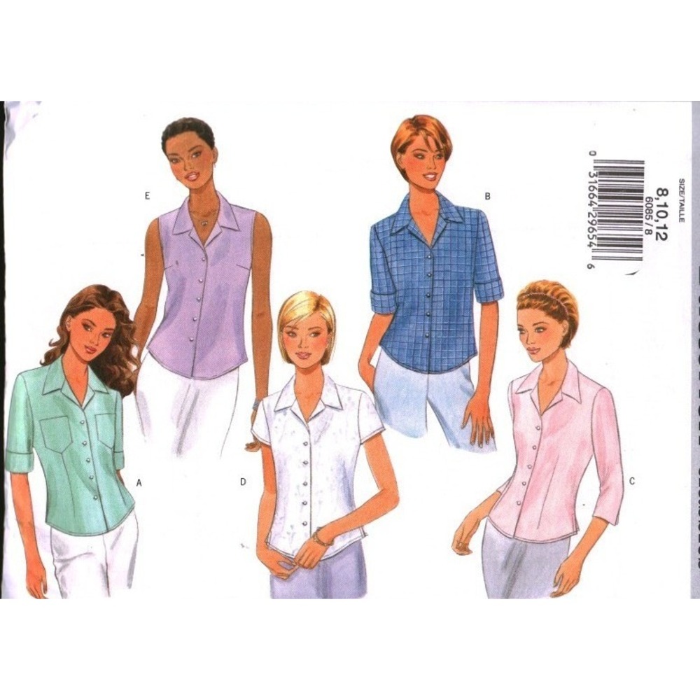 Butterick 6085 Sewing Pattern Misses Semi-Fitted Shirt Blouse Size 8 10 12 UNCUT